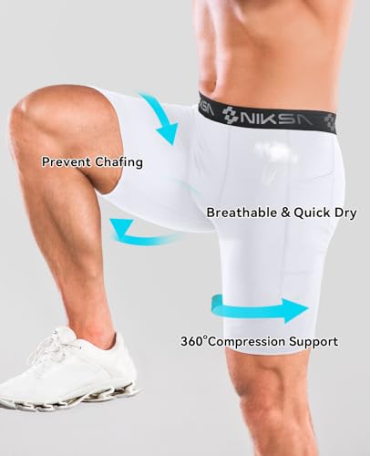 Image of Niksa 1 /2 Pack Mens Compression Shorts with Pocket, Performance Spandex Athletic Sports Workout Running Underwear Shorts