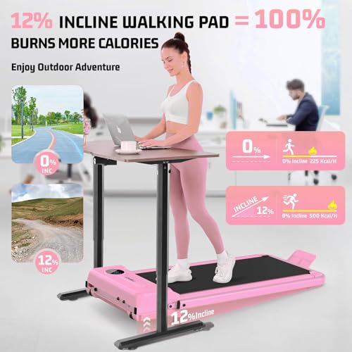 Image of FUNMILY Walking Pad Treadmill with Incline and Handle Bar, Foldable Treadmill for Home Office, Folding Walking Pad Treadmills with Remote Control, LED Screen