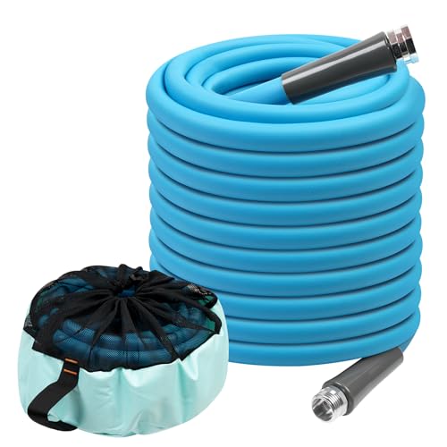 BHB 100 FT Garden Hose 5/8 RV Water Hose Heavy Duty Water Hose Compatible with Garden & RV Ultra-Flexible Hybrid Polymer Kink & Tangle Resistant GHT3/4 Aluminum Connectors 600 Psi with Storage Bag