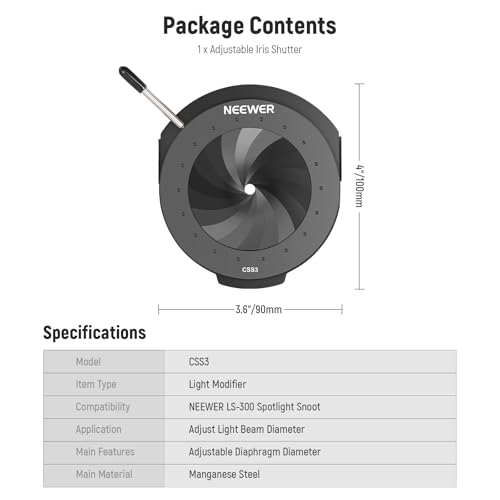 Obturateur à diaphragme réglable 5-60mm pour éclairage continu de studio LED