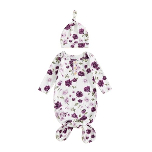 Image of Infant Newborn Baby Girls Floral Sleep Gown Headband Sleepwear Romper Sleeping Bags Outfits