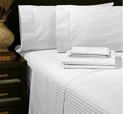 White Stripe Flat Sheet Set, Polycotton Fabric, Premium Hotel Quality Bedding Linen, Easy Care, Machine Washable (Super King)