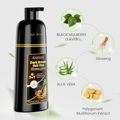 Image of KAISASA Dark Brown Hair Dye Shampoo 3 in 1 for Gray Hair, Women & Men