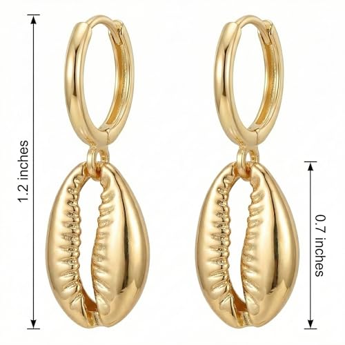 Image of Gold Starfish Mermaid Tail Dangle Drop Earrings for Women, Trendy Cute Pearl Fish Tail Shell Textured Hoop Dangling Earing Summer sea Beach Jewelry Gift.