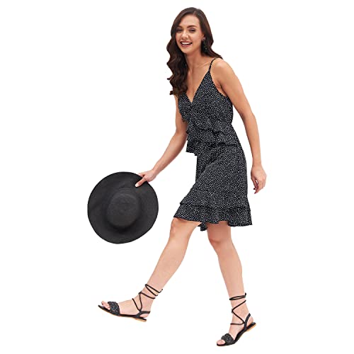 Image of Kibo Casual Women's Black Polyester Polka-dot V Neck Tiered Dress