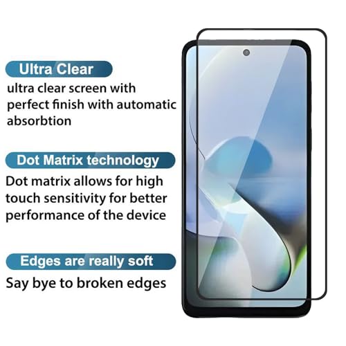 Image of POPIO Tempered Glass Screen Protector Compatible For Motorola Moto G54 / G14 Cellphone (Black) With Edge To Edge Coverage And Easy Installation Kit