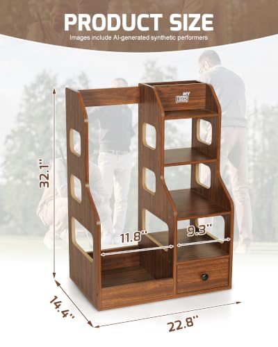 Image of Mythinglogic Wooden Golf Bag Storage Rack for 1 Full-Size Bag with Drawer