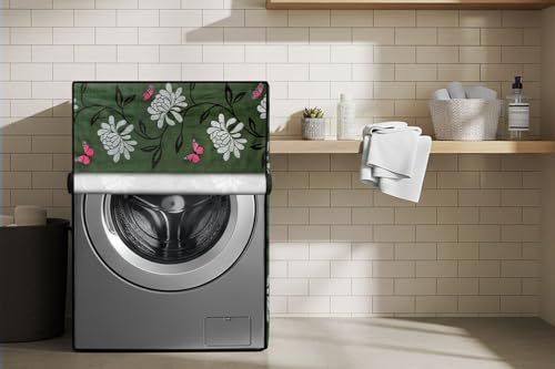 Image of Stylista Washing Machine Cover Compatible for Bosch 8 kg Front Load WAT24463IN Petals Pattern Green