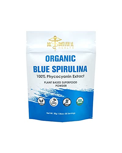 Dr. Botanical Health Organic Blue Spirulina Powder - 30G - 1.06Oz - 30 Servings - Plant Based Superfood Powder - 100% Phycocyanin Extract #TOP17