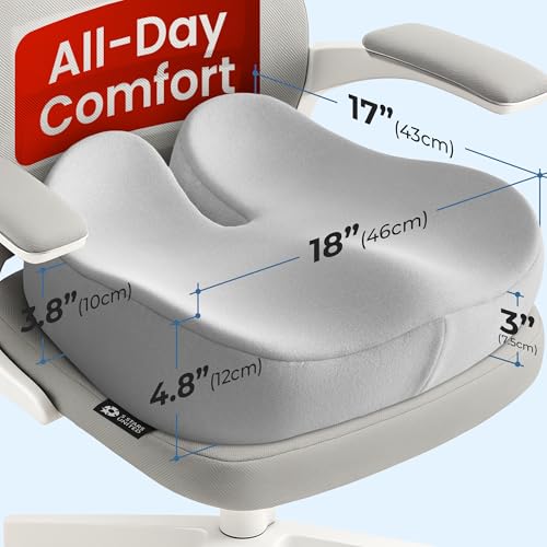 Image of 5 STARS UNITED Seat Cushion - Memory Foam Chair Cushion for Tailbone Pain Relief - Ergonomic Support for Coccyx, Sciatica & Butt - Office, Desk & Gaming Chair, Car Seat, Wheelchair, Light Gray Suede