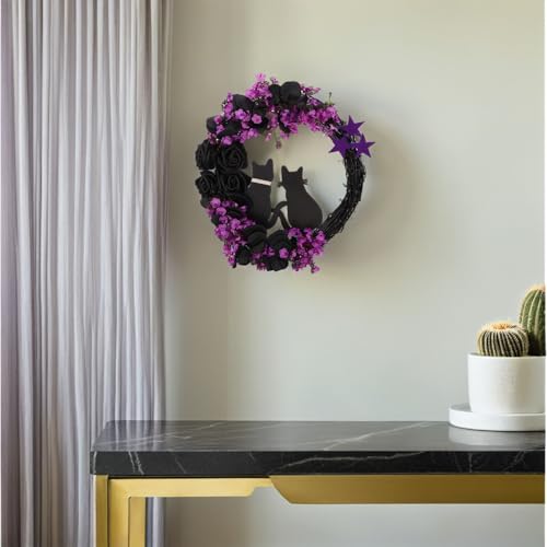 Couronne de chat pour Halloween : guirlande murale en rotin tressé - 7