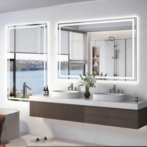 40"X30" LED Bathroom Mirror with Front Lights and Backlit, Anti-Fog, Dimmable, Shatter-Proof Tempered Glass, Lighted Bathroom Vanity Mirror for Wall with 3 Colors, Memory Function