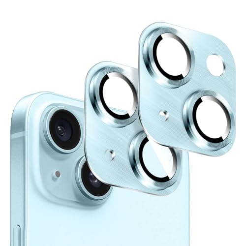 Kucheed 2PCS Camera Lens Protector for iPhone 17, One-Piece Metal Aluminum with 3D Texture Designed Decoration, Anti-Scratch Full Protection Back Camera Cover (Blue)