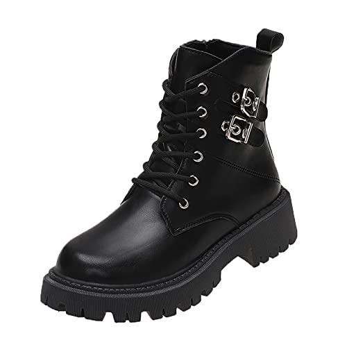 Bottes à plateforme pour femme - Style gothique punk - Bottes à lacets - Végétalien - Tige courte en cuir - Talon bloc - Semelle profilée - Bottes de...