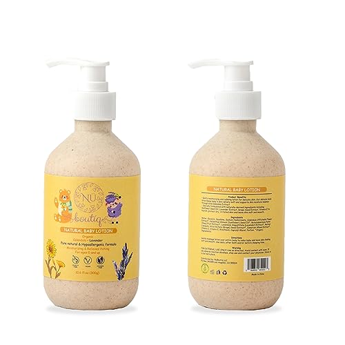 Image of Nü Boutìq Organic Vegan Baby Lotion, Moisturizing and calming kids body lotion with Calendula & Lavender, newborns All Skin Types, New Biodegradable bottle(300g), 10.60 Fl Oz (Pack of 1)