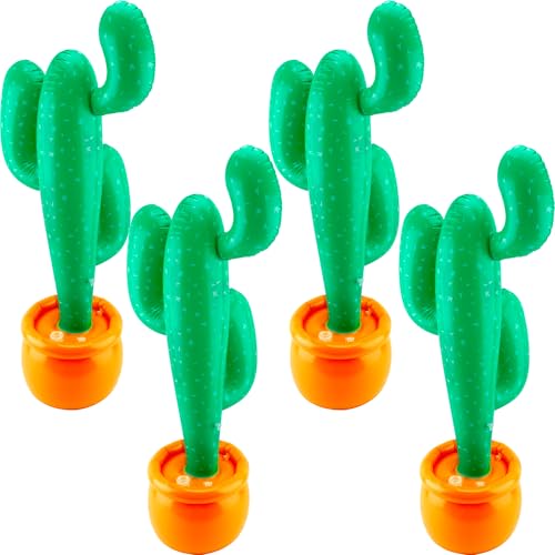 4 Pack 35 Inch Inflatable Cactus Large Blow Up Cactus Jumbo Inflatable Cactus Prop for Mexican Fiesta Hawaiian Summer Beach Pool Themed Party Supplies