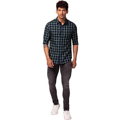 Image of Spykar Men's Slim Fit N /A Full Sleeve Checked Casual Shirts
