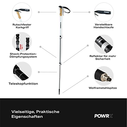 POWRX Wanderstöcke 69-136cm | Trekkingstöcke Aluminium Stöcke mit Anti-Shock Dämpfung I Teleskop...