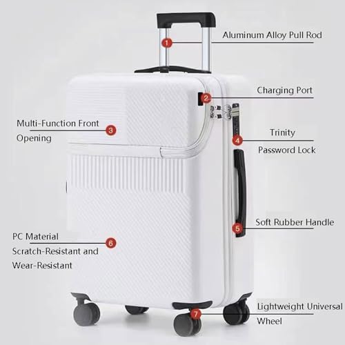 Cabin Travel Suitcase Expandable ABS+PC Cabin Luggage with Spinner Wheels Hand Luggage with USB Port and Cup Holder Aluminum Framed Suitcase 01,20in4