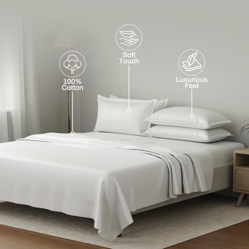 Image of BOUTIQUE LIVING Luxe Loom 100% Cotton 600 TC Gypsum (Light Grey) Dyed King Bedsheet Set