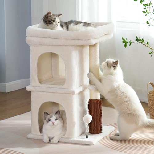 Pawfessor Cat Tree with Large Top Bed 17.7x15.7” Small Cat Tower with Dual Condos