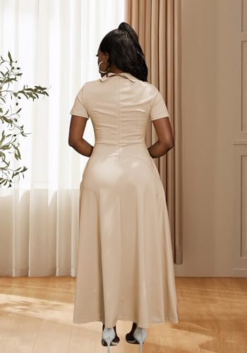 Image of Famnbro Womens Vintage Dress Casual 1950s Short Sleeve A-Line Work Church Business Party Elegant Dresses