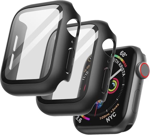 Image of Case with Screen Protector for Apple Watch Series 9 8 7 45mm, Overall Protective Cover, Built-in Tempered Glass Film High Sensitivity, 3 Pack (Black)