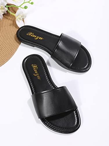 GORGLITTER PU Leather Flat Sandals Open Toe Slip On Slides Sandals4