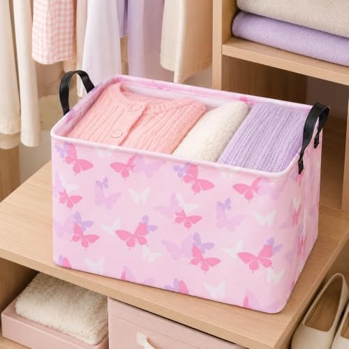 Image of Butterfly Storage Basket with Handles, Girls Basket, Foldable cute Storage Basket Collapsible Organizer Bin for Home and Kitchen Storage, Butterfly Room Decor