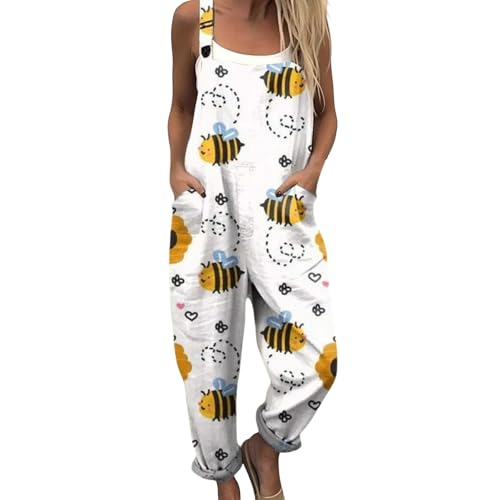 Salopette d'été femme en lin chic : combinaison large fluide imprimée avec poche MJGkhiy