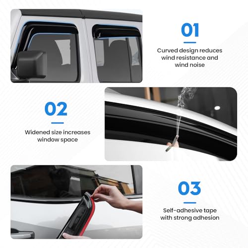 Image of Gladiator Rain Guards - Window Visors for Jeep Gladiator 2020-2025 2026, Out-Channel Side Window Rain Guards for Gladiator Accessories, 4PCS, Black, Car Accessories