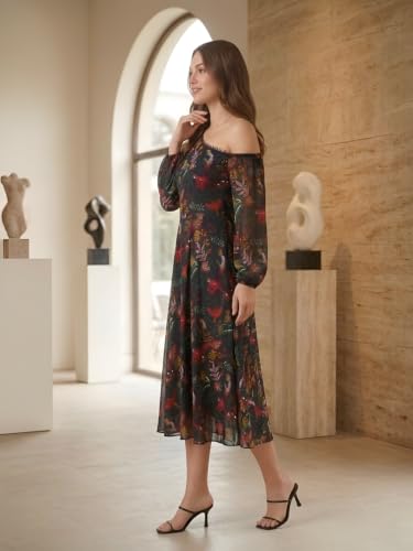 Image of Leriya Fashion Dress for Women | Stylish Western One Piece Dress for Women Short & Long Fit & Flare | Ankle Length Casual Summer Dresses for Beach & Stylish Party Outifits 3 /4 Sleeve