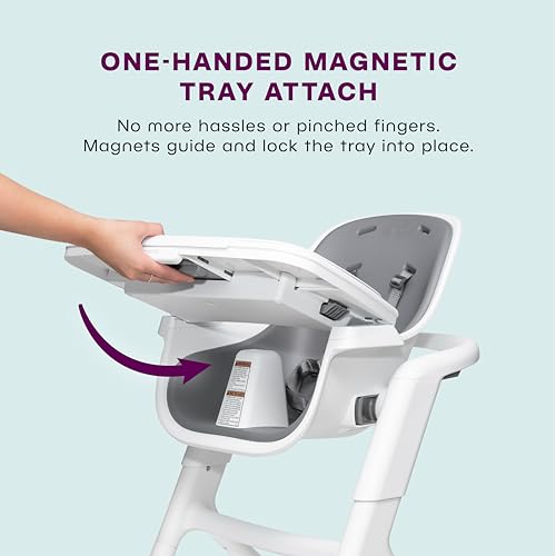 Image of 4moms Connect High Chair, One-Handed Magnetic Tray Attachment, White /Grey