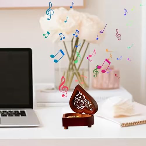 Caja de música de madera tallada en forma de corazón ptumcial 3