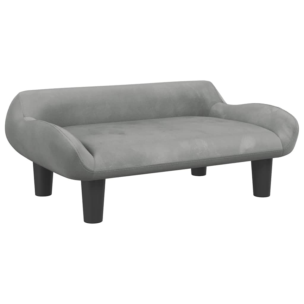 Hundebett Hundesofa aus Samt, modernes Haustierbett mit solidem Holzrahmen, weiches Hundekörbchen für kleine Hunde und Katzen, bequemer Schlafplatz, 70 x 40 x 24 cm, Hellgrau