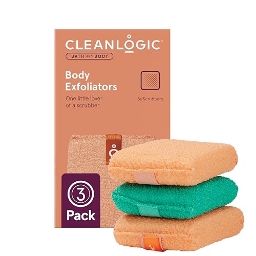 Cleanlogic Bath and Body Exfoliating Body Scrubber Small Exfoliator Tool for Smooth and Softer Skin Daily Skincare Routine Assorted Colors 3 Count Value Pack