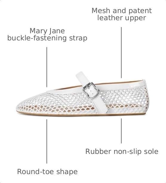 Image of MICIFA Women's Mesh Ballet Flats Fishnet Ballerina Flats Buckle Strap Mary Jane Causal Daily Dress Shoes