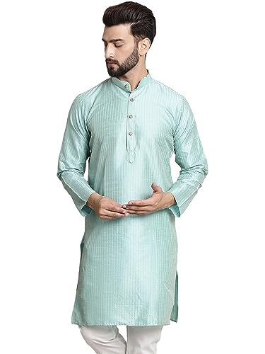 Image of SOJANYA Men's Pintuck Silk Blend Embroidered Kurta
