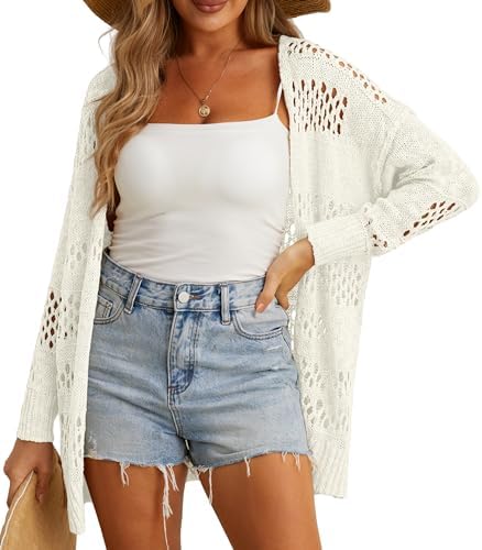 GRECERELLE Womens 2024 Summer Crochet Cardigan Sweater Long Sleeve Boho Oversized Open Front Outwear