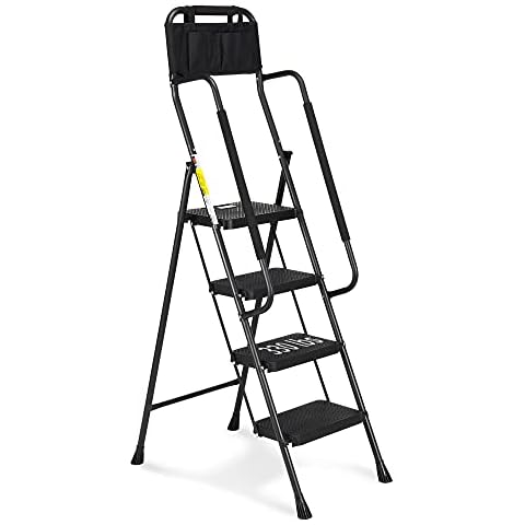 HBTower 4 Step Ladder with Handrails, 330 lbs Folding Step Stool with Attachable Tool Bag & Anti-Slip Wide Pedal for Home Kitchen Pantry Office (4-Step) Cover