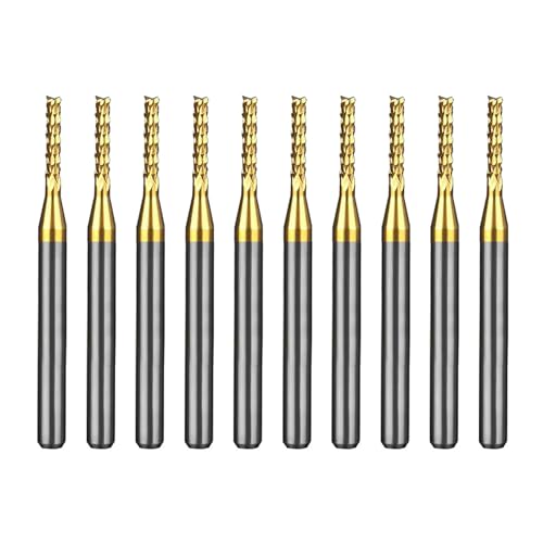 Image of Tools 10Pcs 1.6mm TiN Coating Solid Carbide End Mill Engraving Milling Cutter CNC Router Bits for PCB Machine, 1 /8 inch Shank 1BOX
