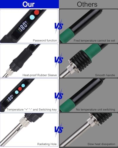 Bild 3 - 100W LED Lötkolben mit einstellbarer und verriegelter Temperatur 180℃-500℃, ON/OFF, Ständer, 10g Dräht, 5 Spitz, Lötset für elektrische Arbeiten und Hausgebrauch