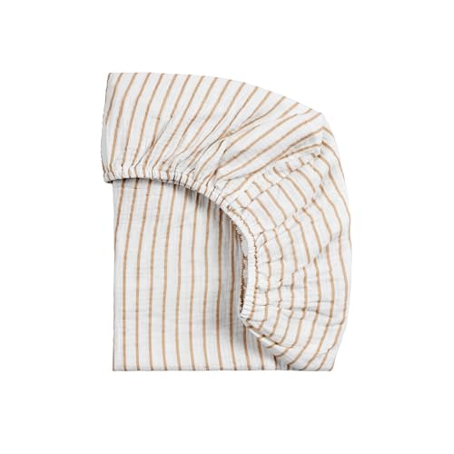 Meracorallo Muslin Mini Crib Sheet, Pack n Play Fitted Sheet, Soft and Breathable Pack and Play Playard Mattress Sheet for Baby Boys and Girls (Neutral Stripe)