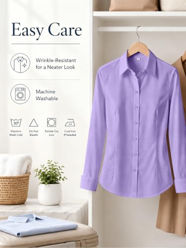 BBIBBI Dress Shirts for Women Business Casual Outfits Women's Button Down Office Clothes Womens Work Blouse Wrinkle Free Lavender Size 2XL-Petite — view 6