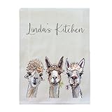 HIPPIE HOUND STUDIOS Personalized Alpaca Trio Tea Towel - Custom Alpacas Flour Sack Towel - Llama Kitchen Towel - Alpacas Kitchen Decor - Handmade - Direct from NC Artiist Lee Keller