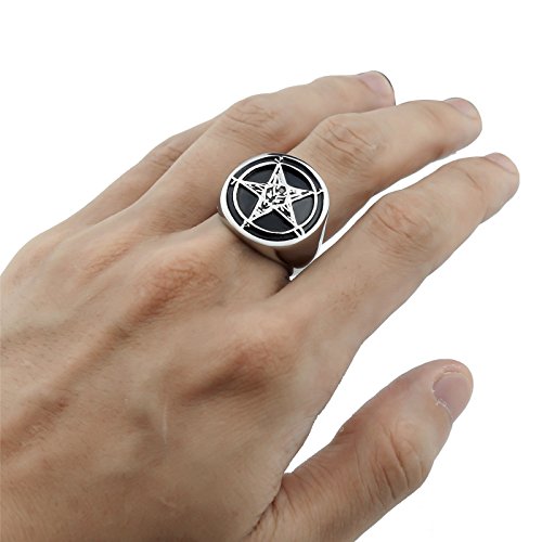 Elfasio Pentagram Satanic Baphomet Goat Rings Sulfur Leviathan Cross Satan Demon Devil Symbol Men Stainless Steel Ring Size 13 #TOP3