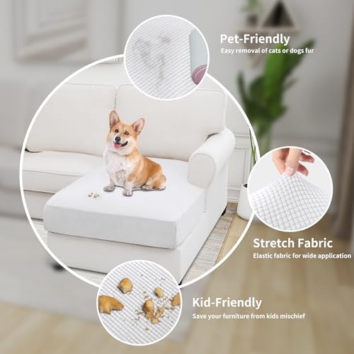Image of Easy-Going Stretch 1 Piece Chaise Lounge Cushion Slipcover | Sectional Couch Covers L Shape Separate Cushion Couch Seat Chaise Cover for Both Left /Right Sectional Couch Snow White