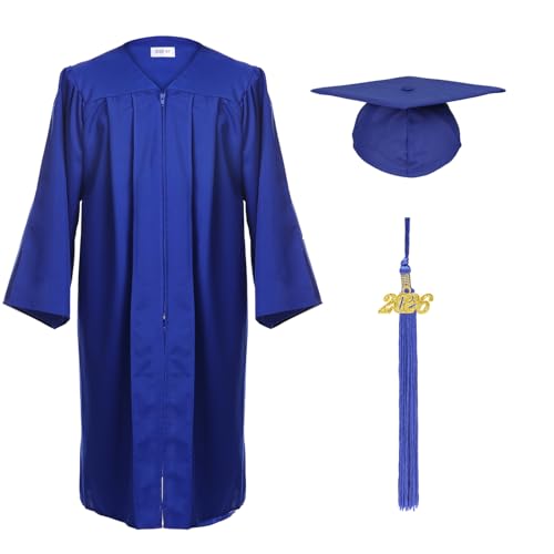 FtyFty Unisex Adult Matte Graduation Cap and Gown Tassel Set (Royal Blue 51(56-58))