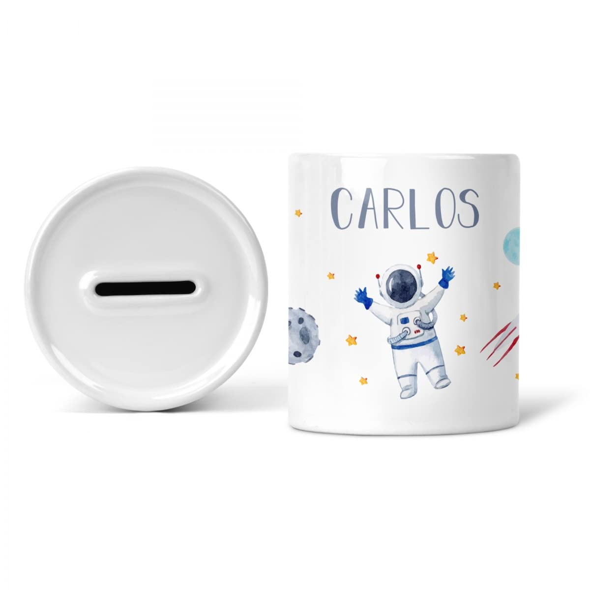 GRAVURZEILE Tirelire Pour Enfants – Au Design Astronaute – Avec Nom Personnalisé – Pour Anniversaire, Baptême, Communion, Naissance, Rentrée Des Classes Ou Noël Comme Cadeau Pour Garçons Et Filles