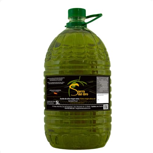 Sierra del Oro – Aceite de Oliva Virgen Extra 5 Litros Picual y Tradicional | AOVE Filtrado de Jaén | Garrafa Familiar Ideal para Hostelería y Consumo en Crudo | Cocina Mediterránea
